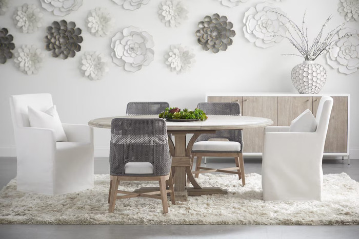 Essentials For Living - Tapestry Dining Chair in Taupe & White Flat Rope, Taupe Stripe, Performance Pumice, Natural Gray Mahogany
