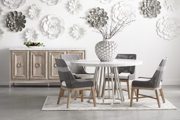 Essentials For Living - Tapestry Dining Chair in Taupe & White Flat Rope, Taupe Stripe, Performance Pumice, Natural Gray Mahogany