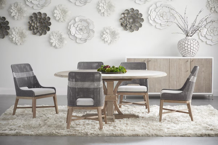 Essentials For Living - Tapestry Dining Chair in Taupe & White Flat Rope, Taupe Stripe, Performance Pumice, Natural Gray Mahogany