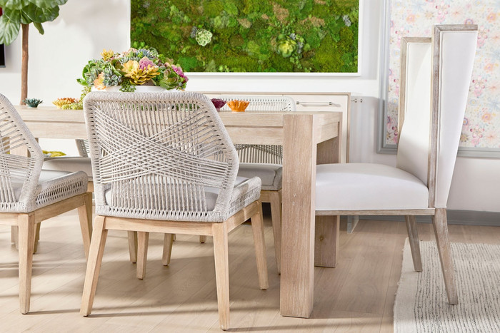 Essentials For Living - Loom Dining Chair in Taupe & White Flat Rope, Performance Pumice, Natural Gray Mahogany, Set of 2