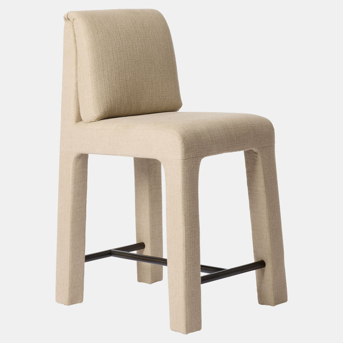 Global Views Tamu Counter Stool - Beige Upholstered