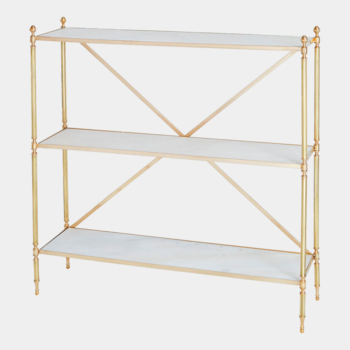 Global Views Acorn Open Shelf - Brass & White Marble