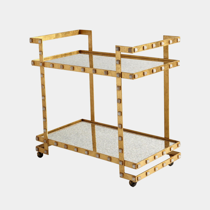 Global Views Aubrey Quartz Stud Bar Cart - Gold Leaf