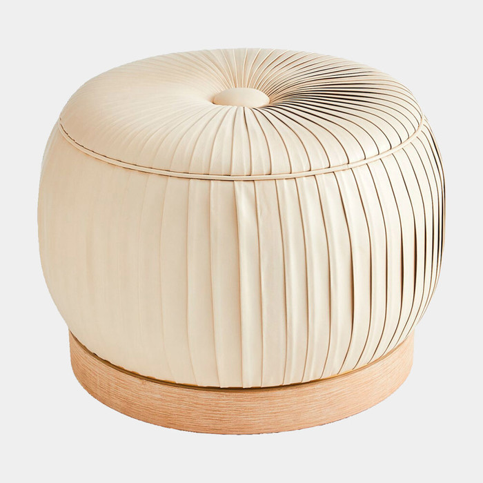 Global Views Colette Pouf - Ivory Leather