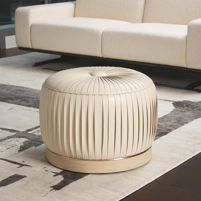 Global Views Colette Pouf - Ivory Leather