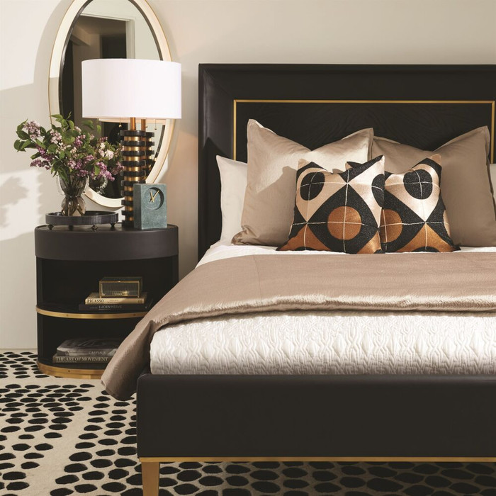 Global Views Ellipse King Bed - Black Leather