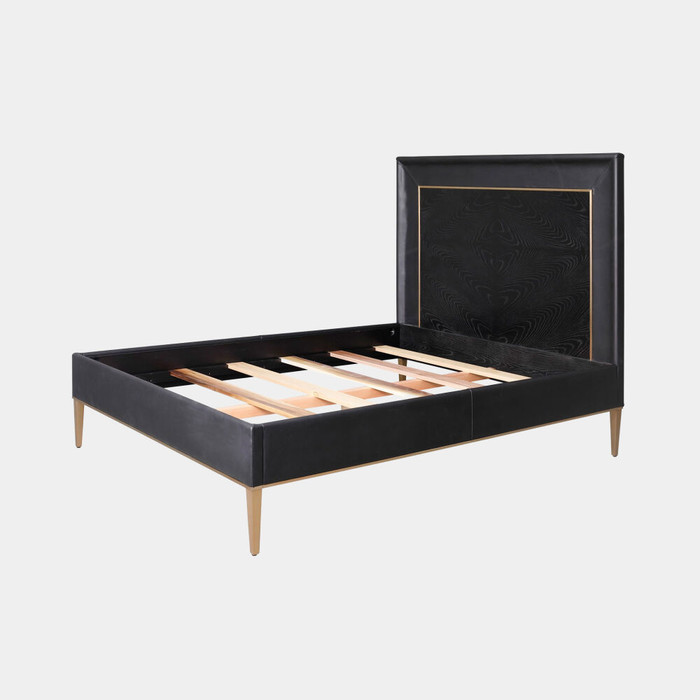 Global Views Ellipse Queen Bed - Black Leather