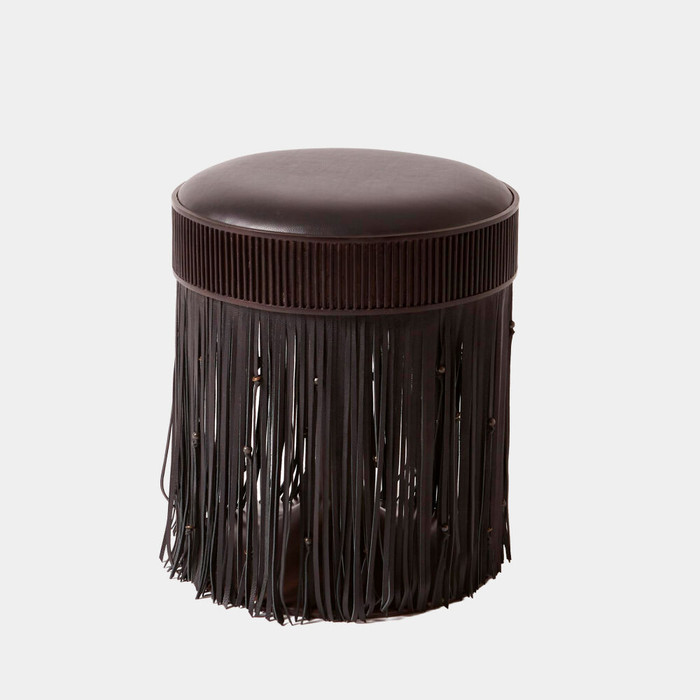 Global Views Grace Swivel Stool - Black Leather