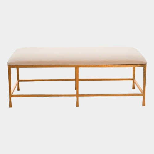 Global Views Kandel Quad Pod Bench - Muslin Cushion and Gold Leaf