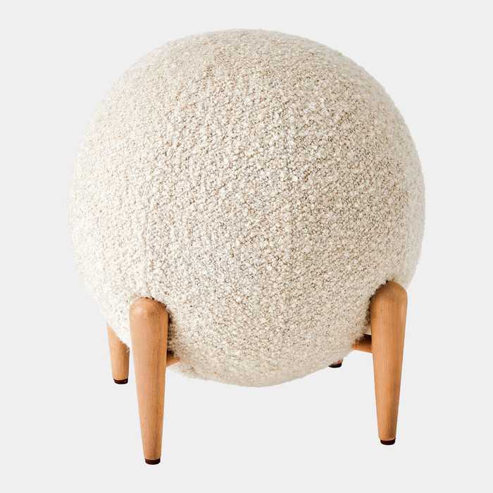 Global Views Lambert Shearling Ball Stool - Ivory Boucle