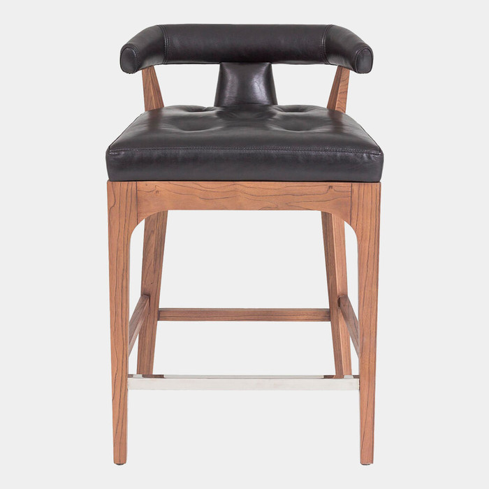 Global Views Moderno Counter Stool - Black Marble Leather