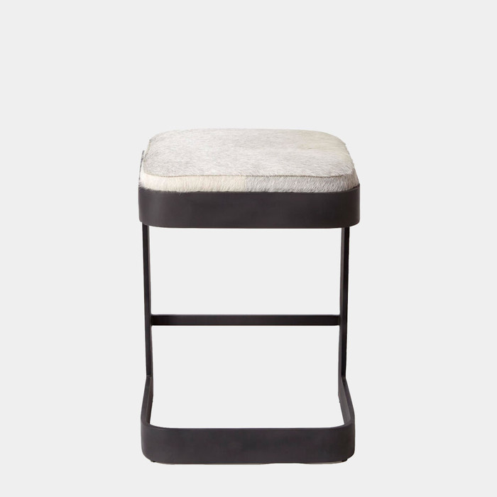 Global Views Regan Barstool with Gray Hair-on-Hide - Graphite