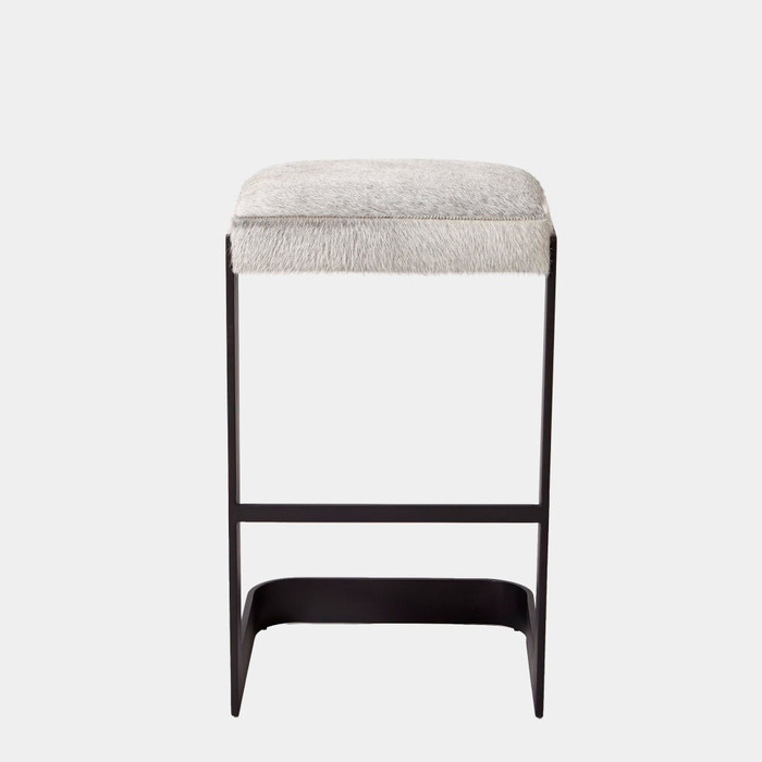 Global Views Regan Barstool with Gray Hair-on-Hide - Graphite