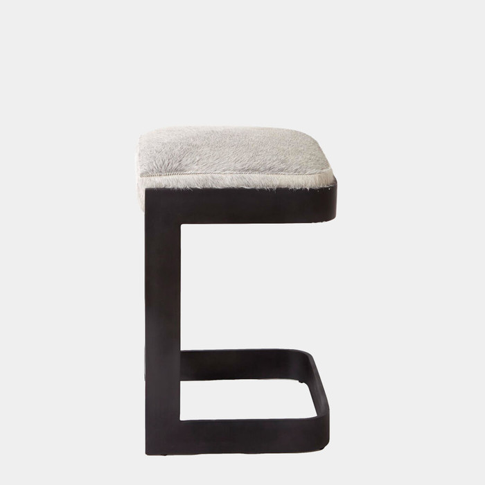 Global Views Regan Barstool with Gray Hair-on-Hide - Graphite