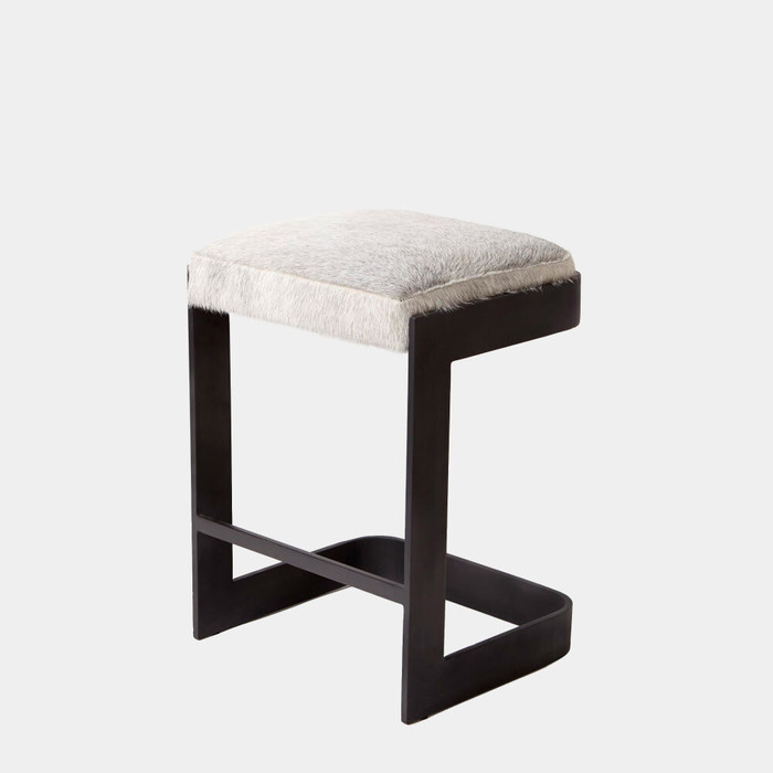 Global Views Regan Barstool with Gray Hair-on-Hide - Graphite