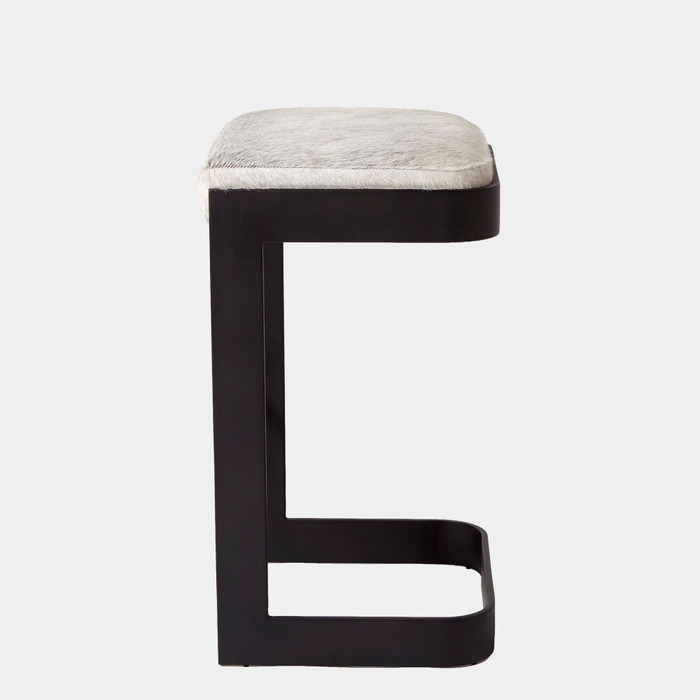 Global Views Regan Barstool with Gray Hair-on-Hide - Graphite