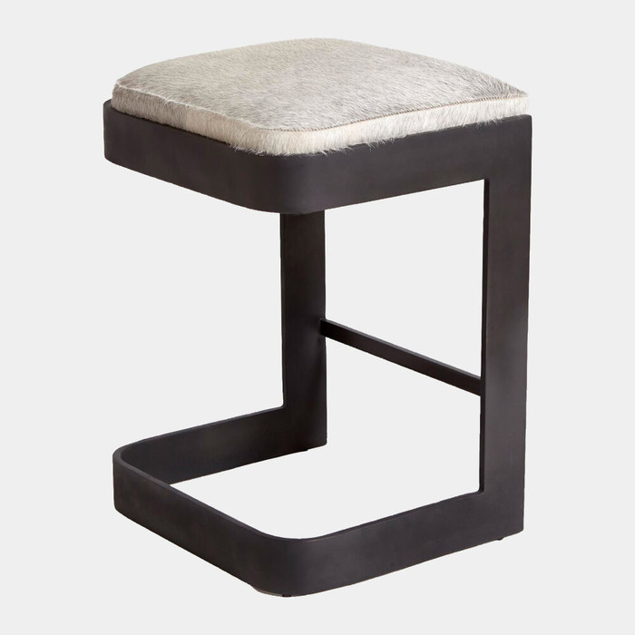 Global Views Regan Barstool with Gray Hair-on-Hide - Graphite