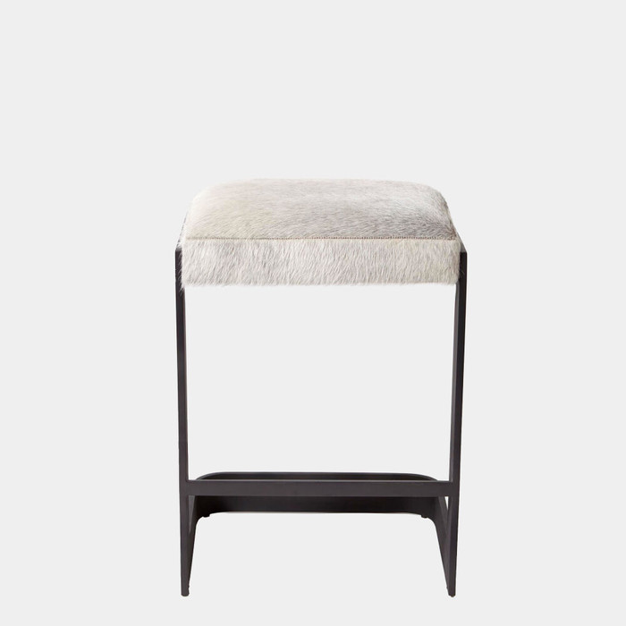 Global Views Regan Barstool with Gray Hair-on-Hide - Graphite