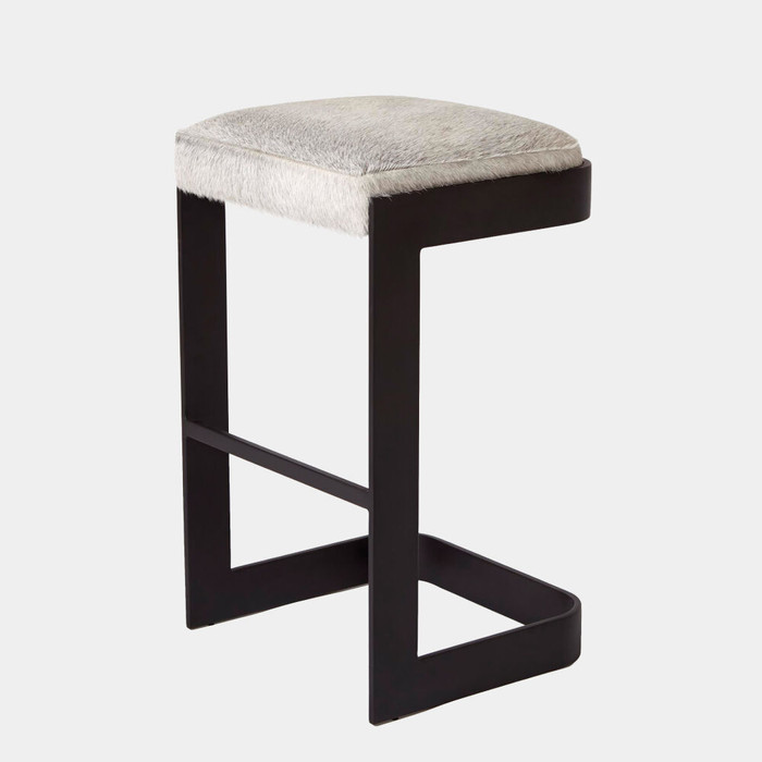 Global Views Regan Barstool with Gray Hair-on-Hide - Graphite