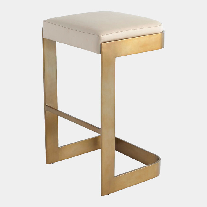 Global Views Regan Barstool with Ivory Leather - Antique Brass
