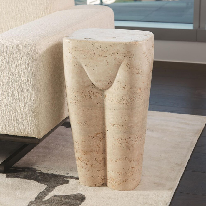 Global Views Femme Stool - Honed Travertine
