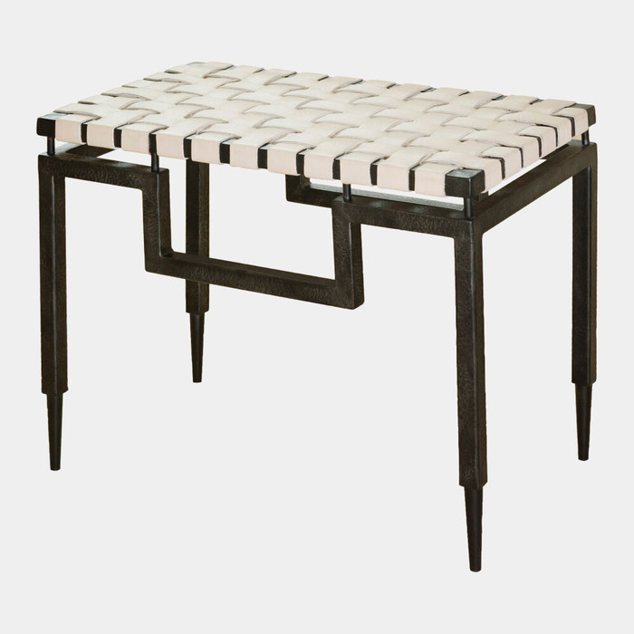 Global Views Tron Iron & Leather Bench - Ivory & Black