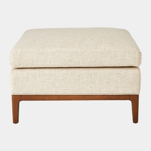 Global Views Laguna Ottoman - Natural Wood & Muslin
