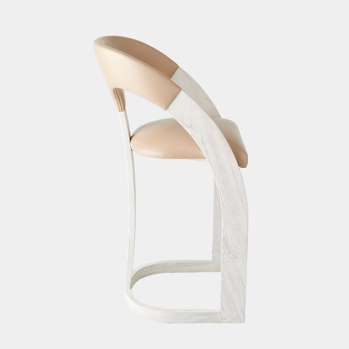 Global Views Delia Barstool - White Burl & Beige Leather