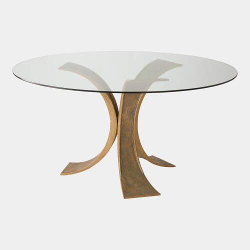 Global Views Lotus 48" Round Clear Glass Dining Table Antique Gold & Bronze