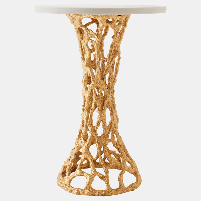Global Views Filamento Side Table - Gold Leaf & White Marble