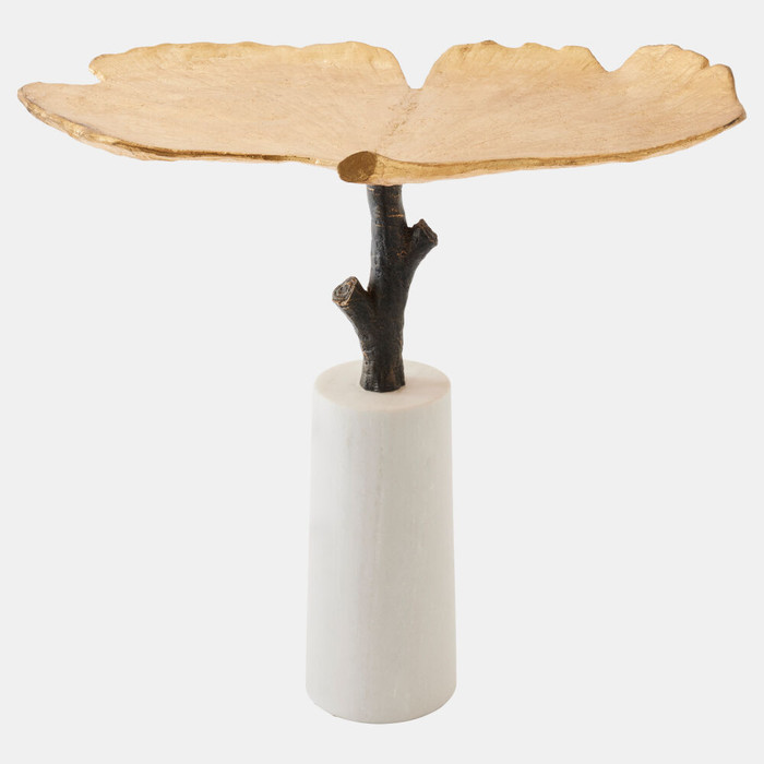 Global Views Ginkgo Leaf Side Table - Gold Leaf & White Marble