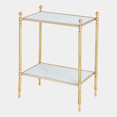 Global Views Acorn Side Table - Brass & White Marble