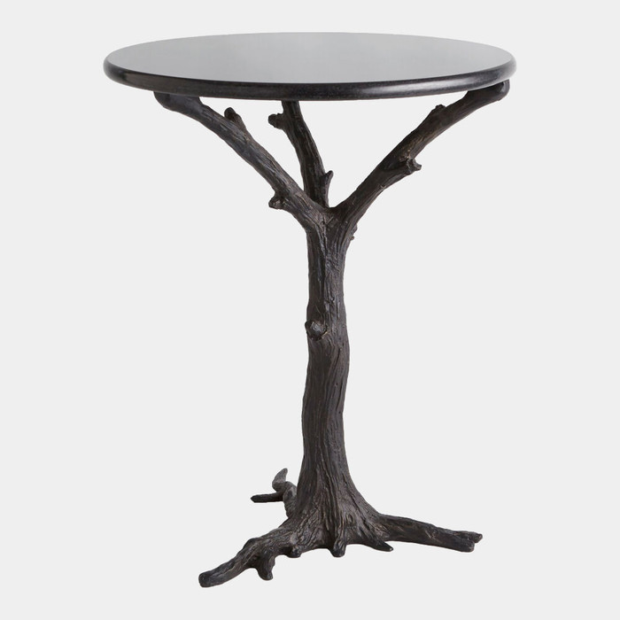 Global Views Faux Bois Side Table - Black Iron & Granite