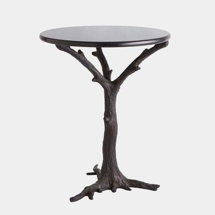 Global Views Faux Bois Side Table - Black Iron & Granite