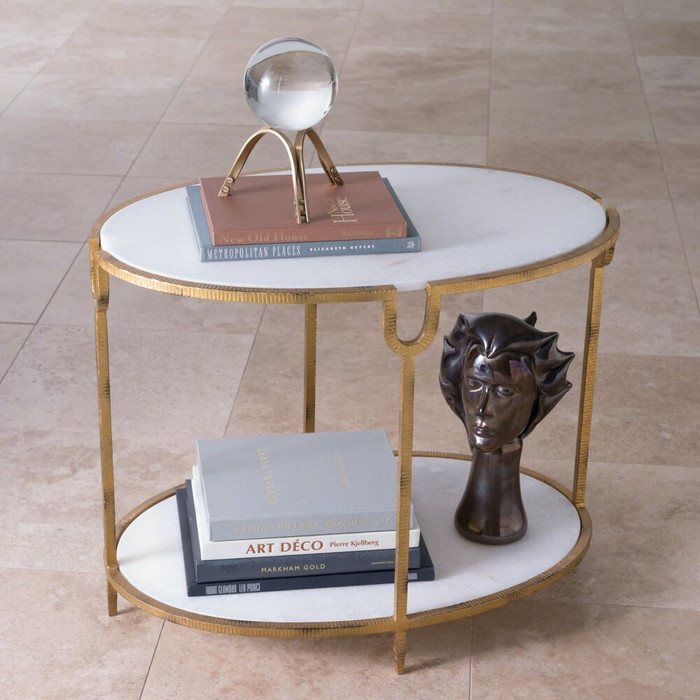 Global Views Harrington Side Table - Iron & White Marble