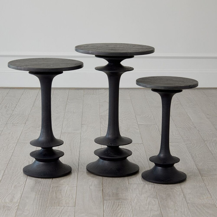 Global Views Oasis Small Side Table - Black Oak & Marble