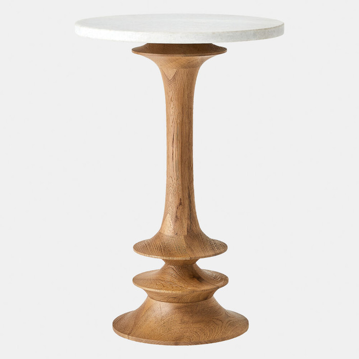 Global Views Oasis Medium Side Table - Natural Oak & White Marble
