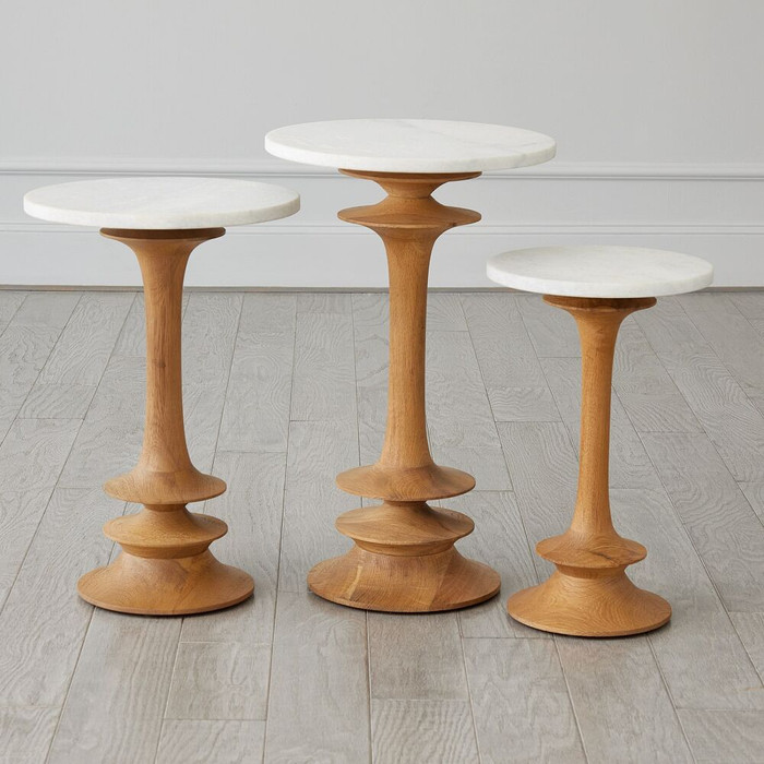 Global Views Oasis Medium Side Table - Natural Oak & White Marble
