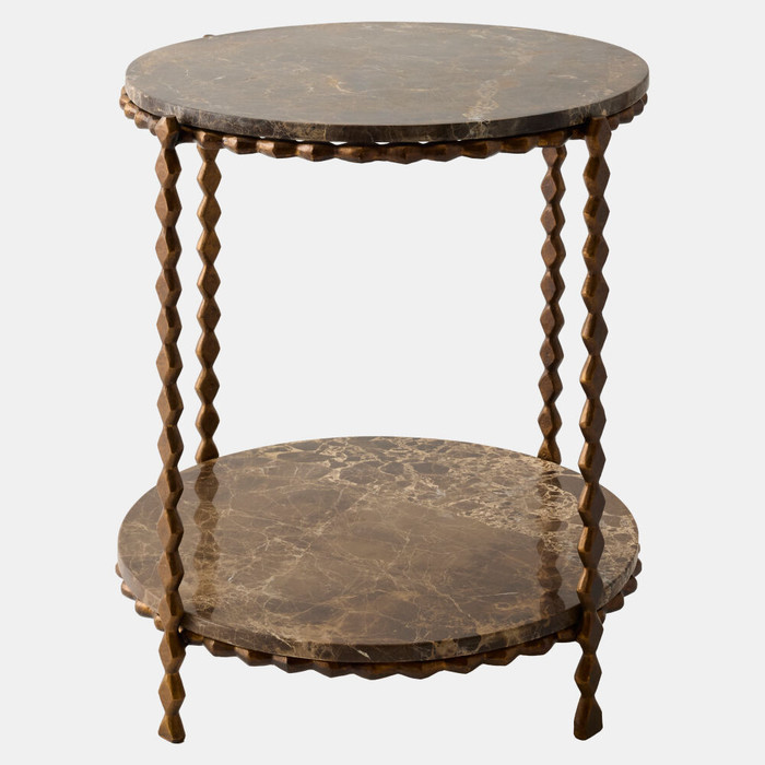 Global Views Pinkered Side Table - Emperador Marble