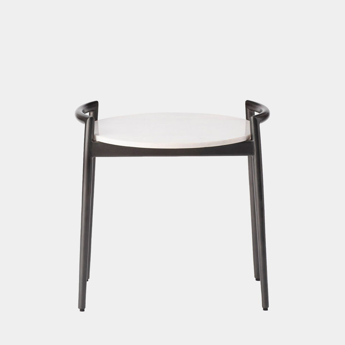 Global Views Retro Round Side Table - Gunmetal & White Marble