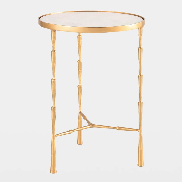 Global Views Spike Accent Table - Antique Brass with White Marble