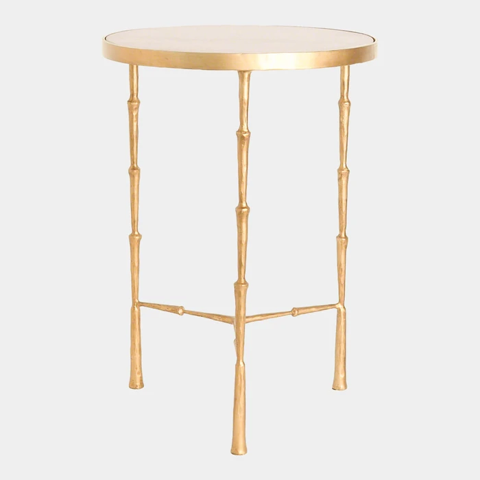 Global Views Spike Accent Table - Antique Brass with White Marble