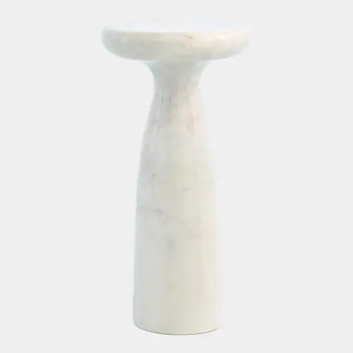 Global Views Appellative Marble Tower Pedestal Table - White