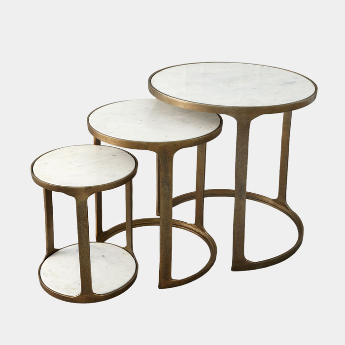 Global Views Bronte Marble Top Nesting Tables - Brass