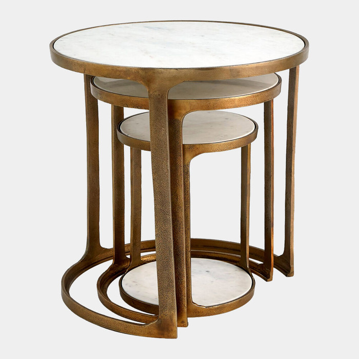 Global Views Bronte Marble Top Nesting Tables - Brass