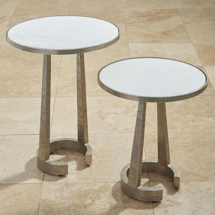 Global Views Cedilla Table - Nickel & White Marble