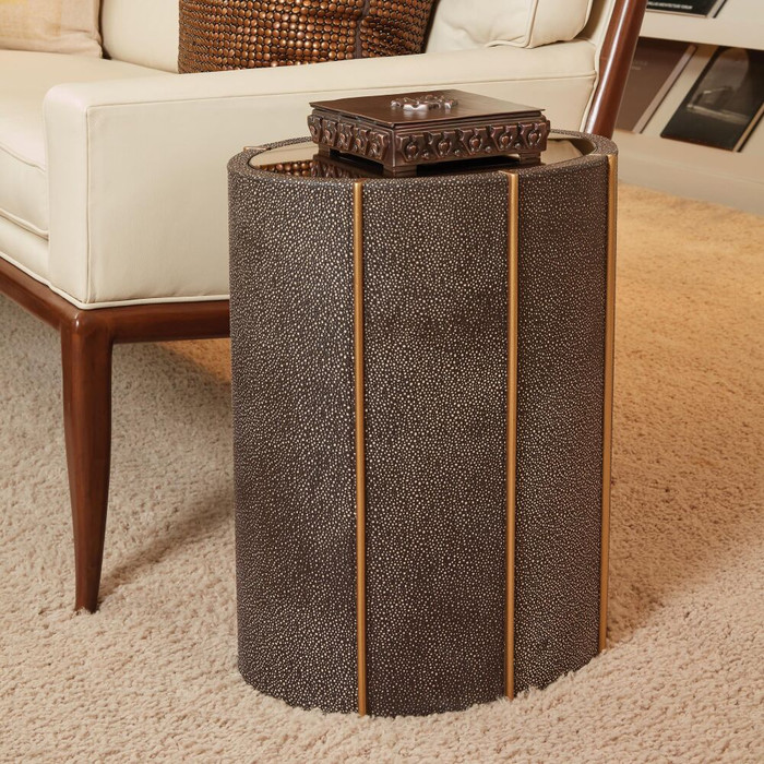 Global Views Churchill Oval Drum Table - Faux Shagreen & Gold