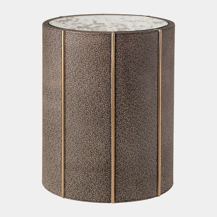 Global Views Churchill Oval Drum Table - Faux Shagreen & Gold