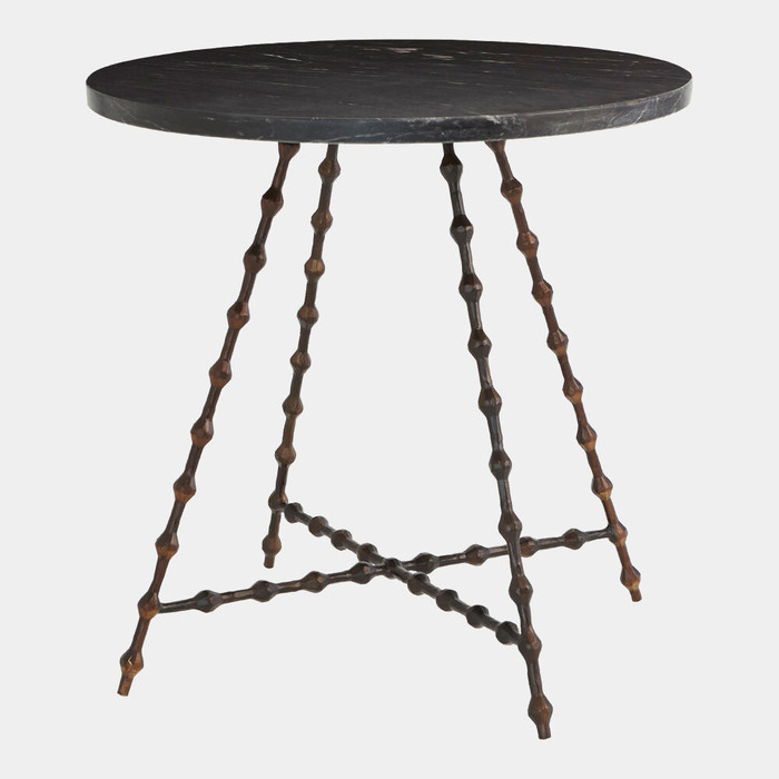 Global Views Elder End Table - Bronze & Black Honed Marble