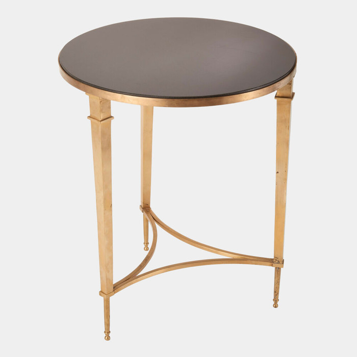Global Views Round French Square Leg Table - Brass & Black Honed Granite